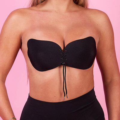 Adhesive Drawstring Push Up Bra-Black